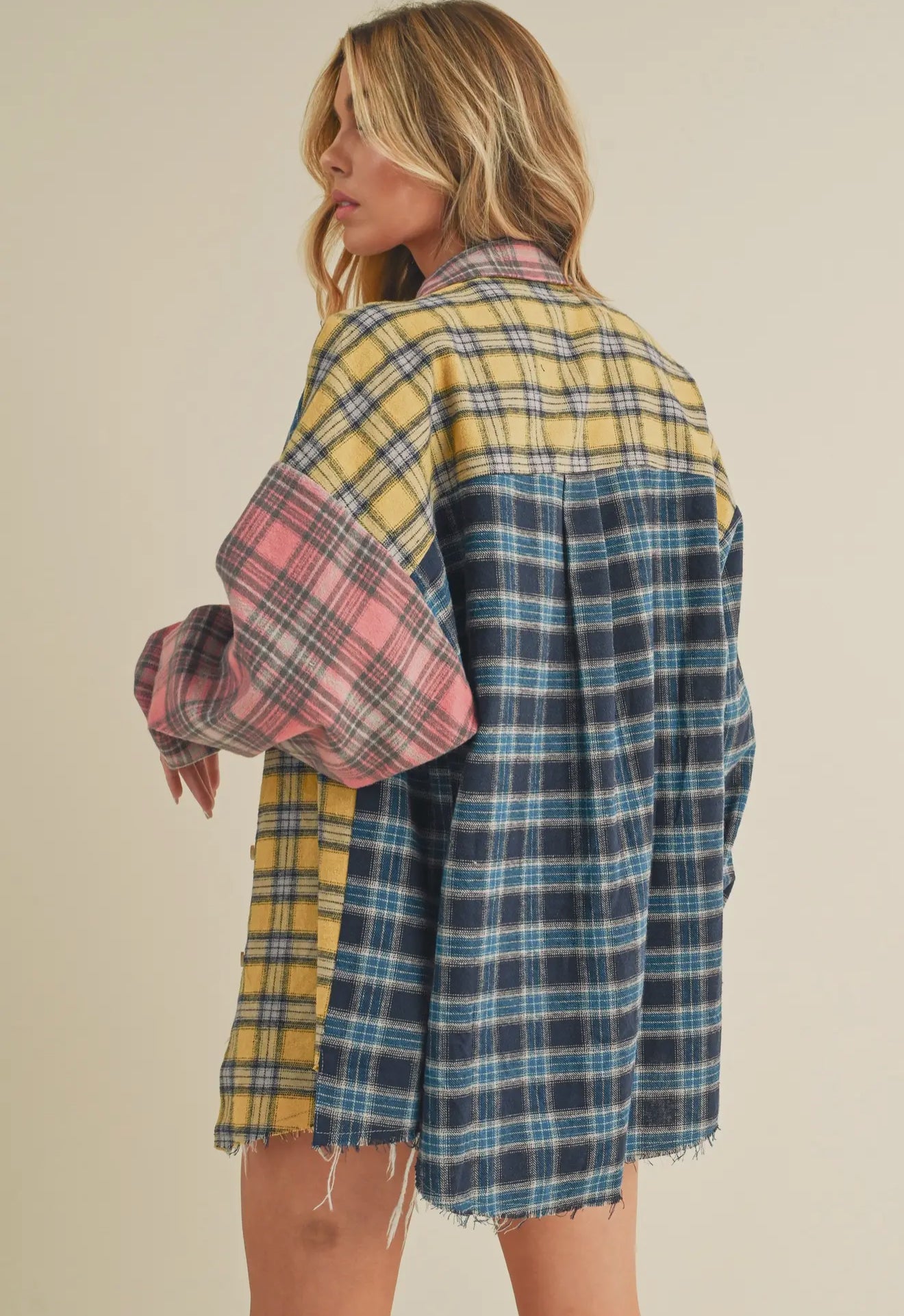 NOT YOUR DADS FLANNEL-Blue/Pink/Yellow