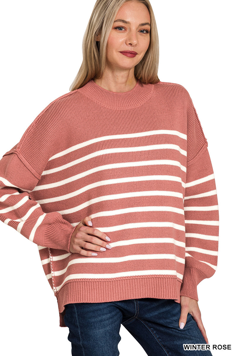 MONICA OVERSIZED EXPOSED SEAM SWEATER- WINTER ROSE