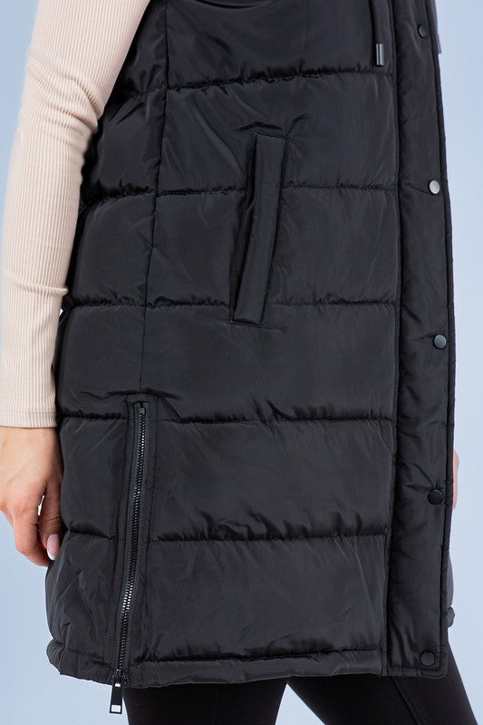 LONGLINE POCKET FAUX FUR PUFFER VEST