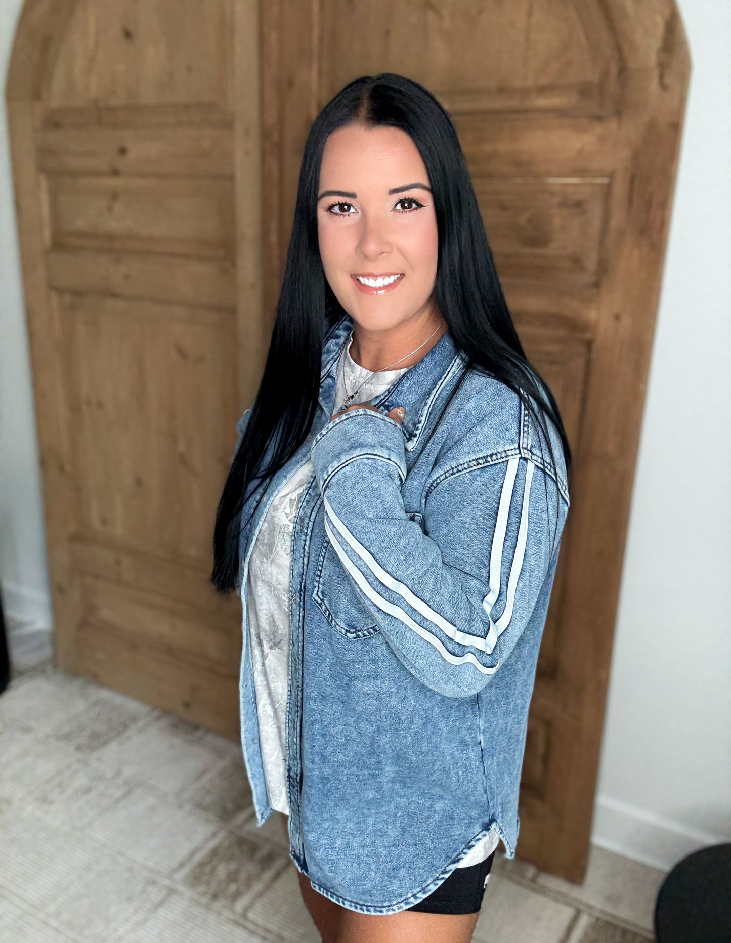 MY YES DENIM SOFT SWEATSHIRT SHACKET