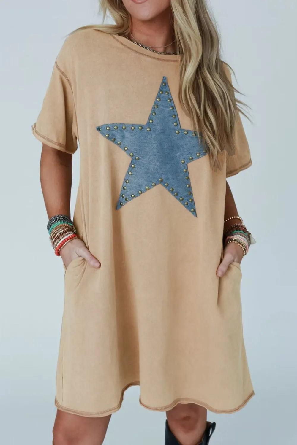 Mineral Wash Stud Beaded Star Pocketed T Shirt Dress MIRACLE ON MEADOW BOUTIQUE Mineral Wash Stud Beaded Star Pocketed T Shirt Dress MIRACLE ON MEADOW BOUTIQUE