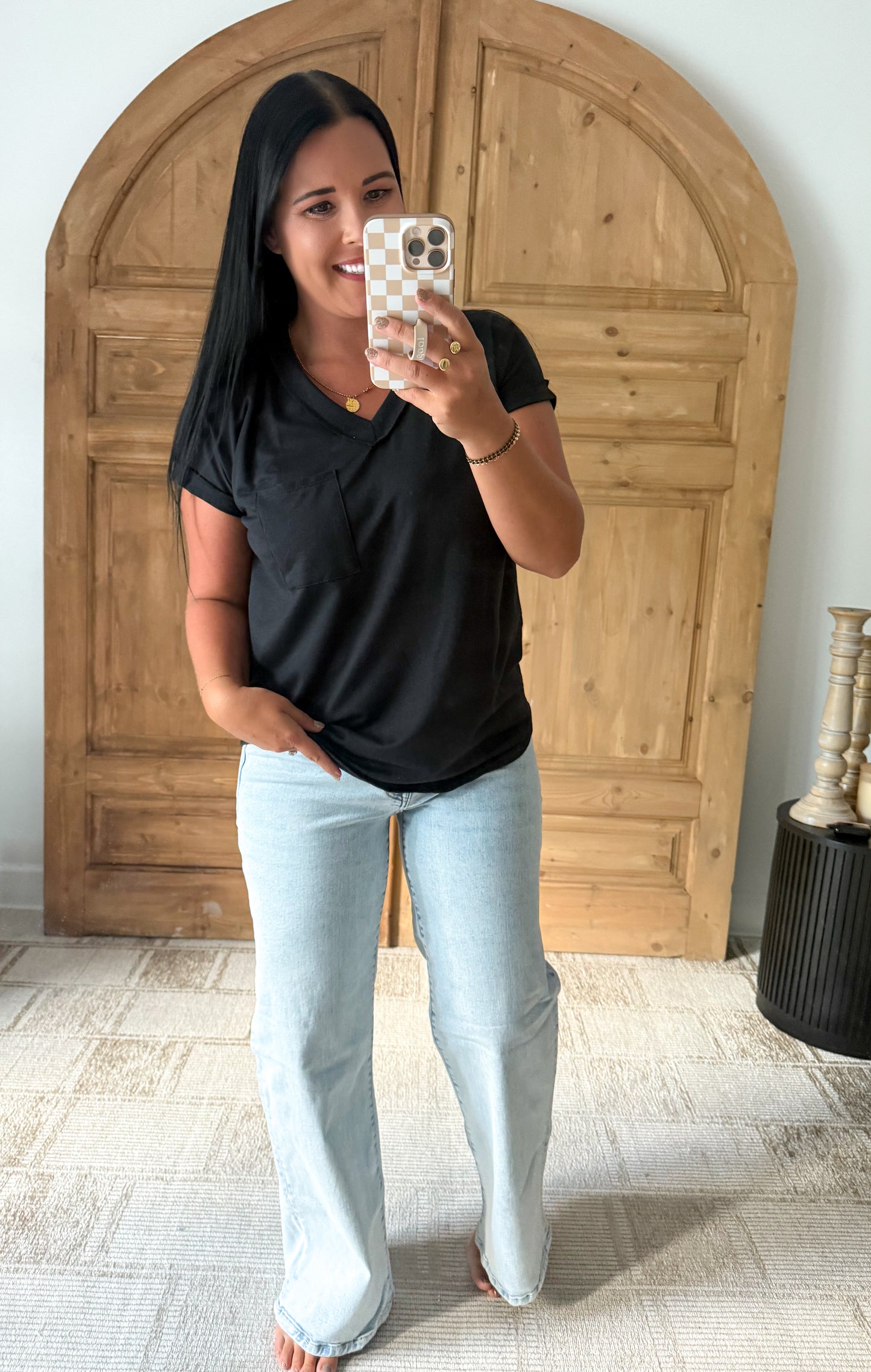 MY GO TO V-NECK SOFT TOP-BLACK
