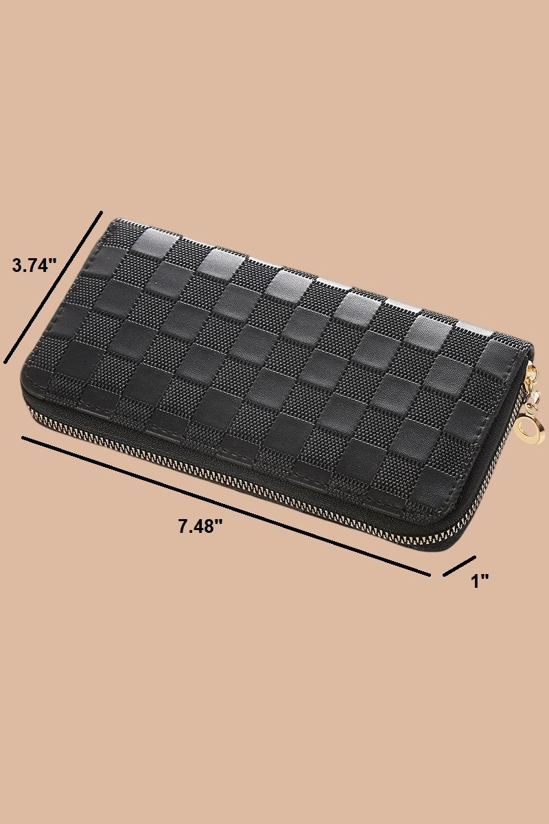 CHECKERED MONOGRAM VEGAN LEATHER LONG WALLET BLACK