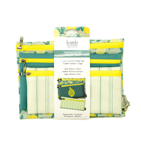 Krumbs Kitchen Farmhouse Fresh Zips Reuseable Storage Bags - 3-Pack