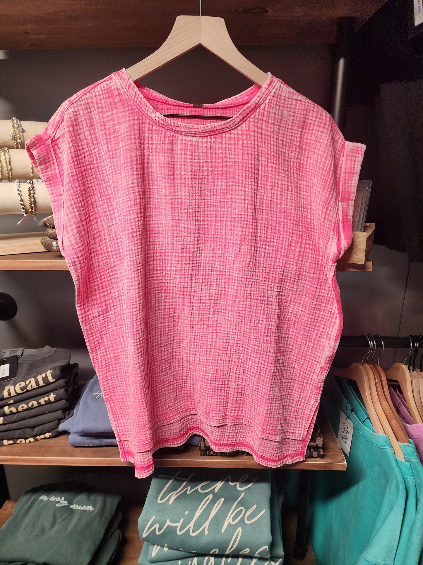 ZENANA WOVEN DOUBLE GAUZE ACID WASH TOP * Multiple Colors