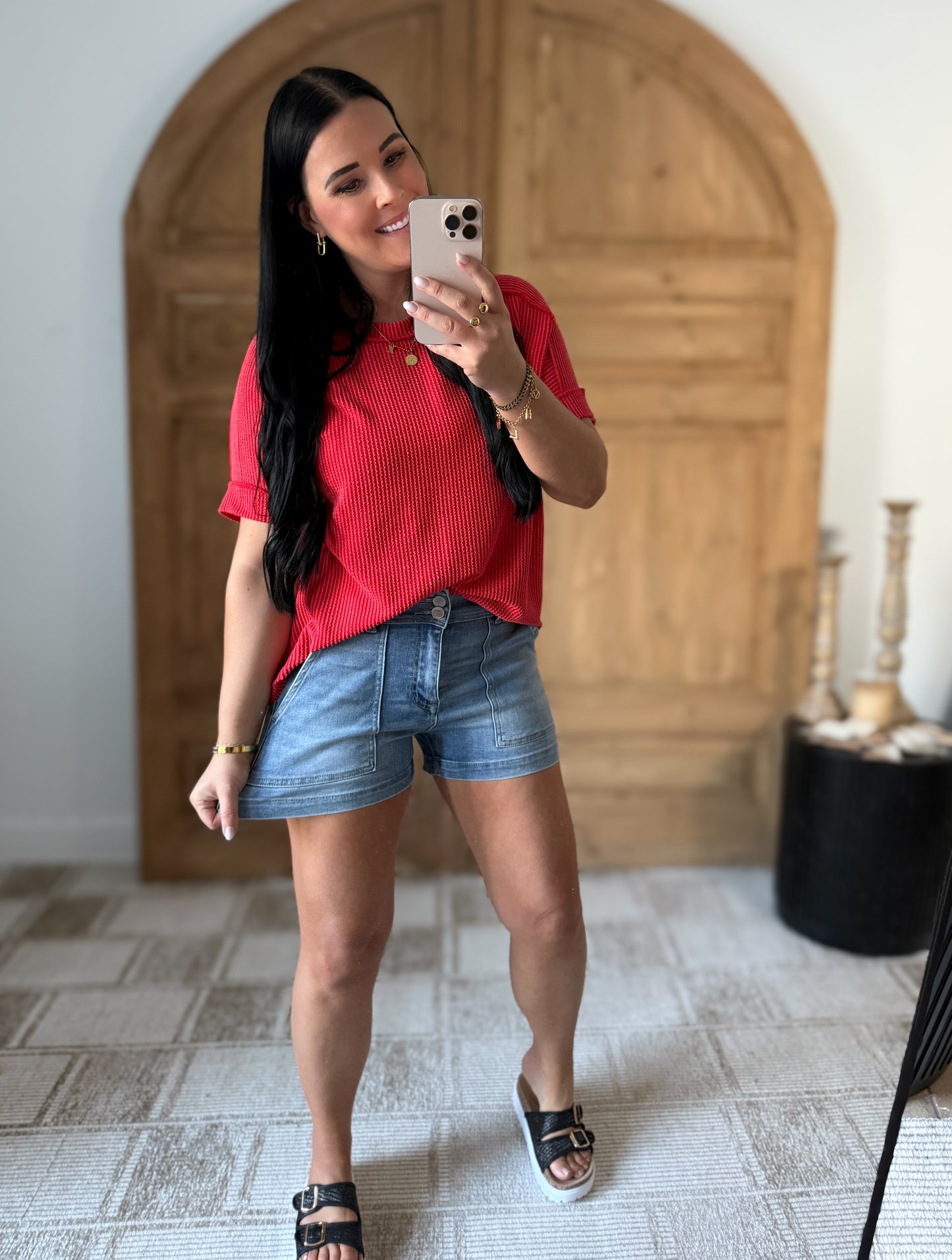 RISEN HIGH RISE PATCHED FRONT POCKET SHORTS LIGHT