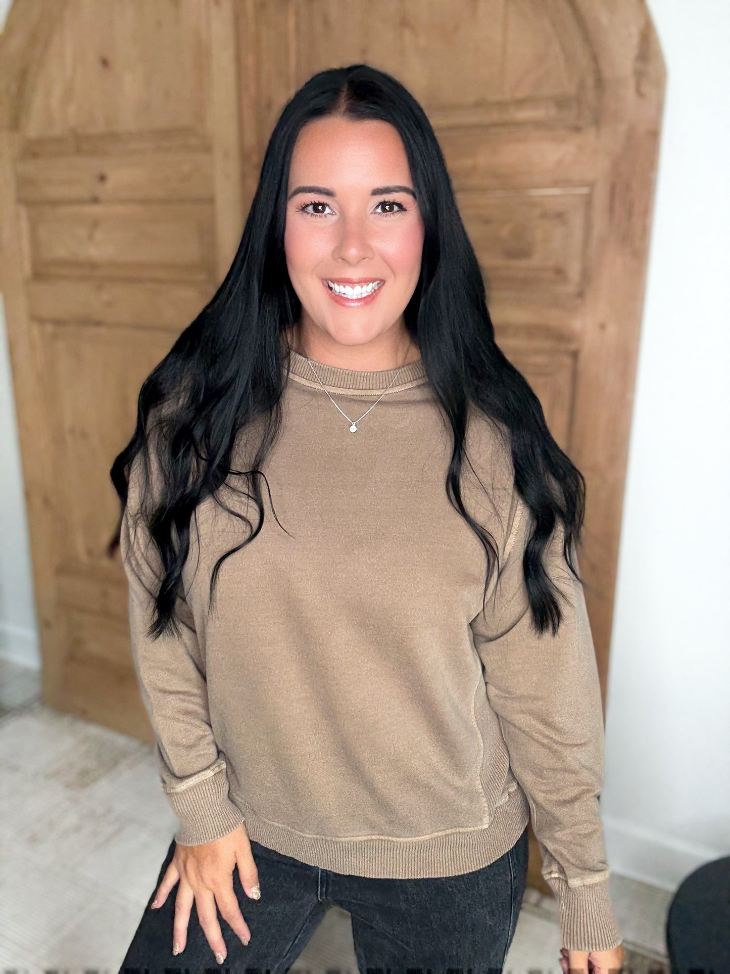 MY GO TO TERRY SOFT PULLOVER SWEATSHIRT-Mocha