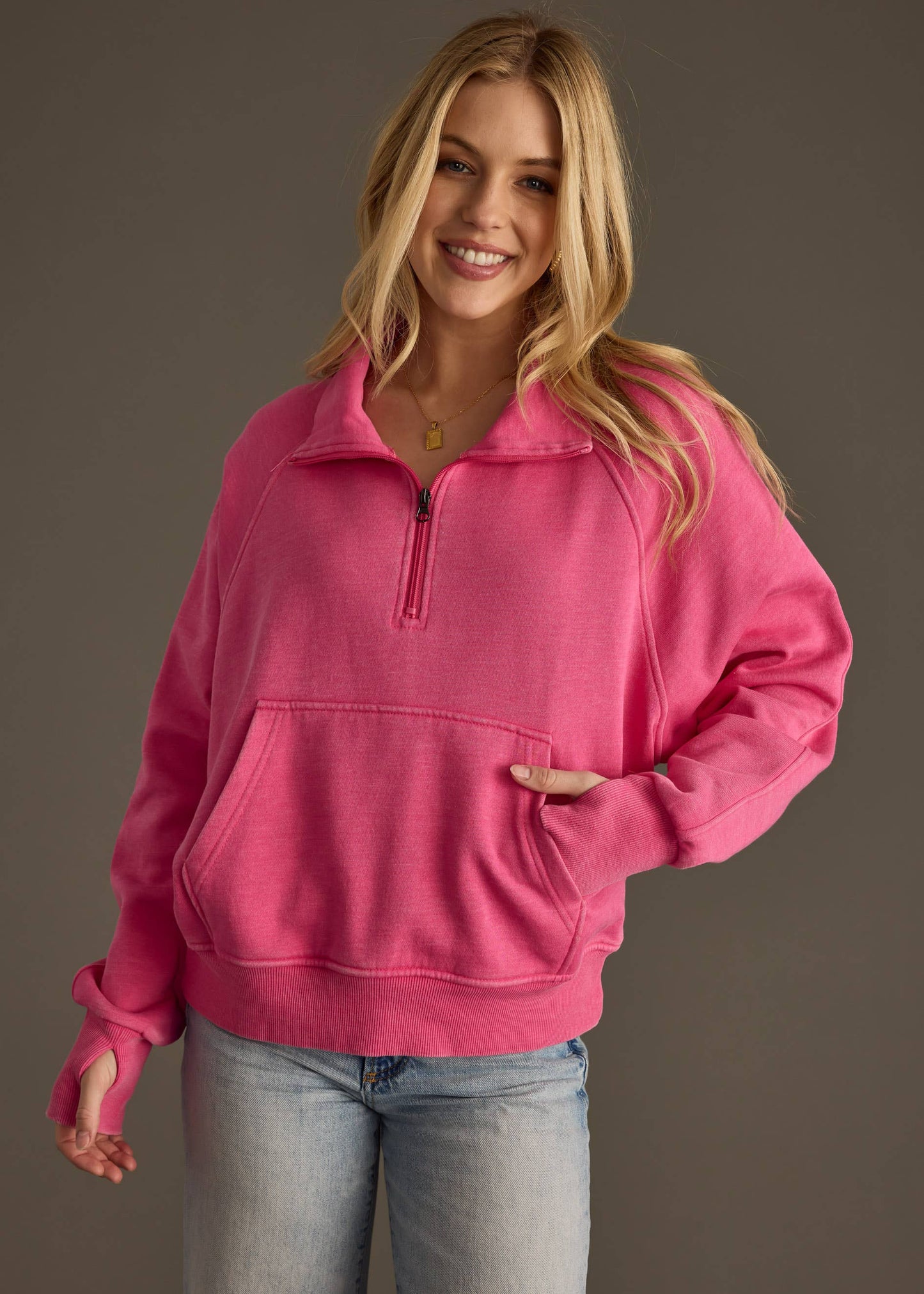 ** BEST SELLER BRIGHT PINK HALF ZIP SWEATSHIRT