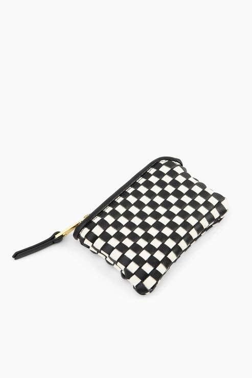 PRE ORDER: The Woven Wallet - Faux Leather Zipper Checkered Wristlet: Black