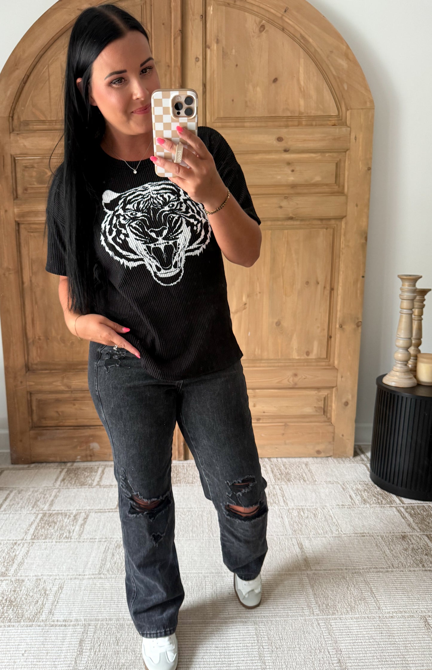 TIGER RIBBED TOP-BLACK