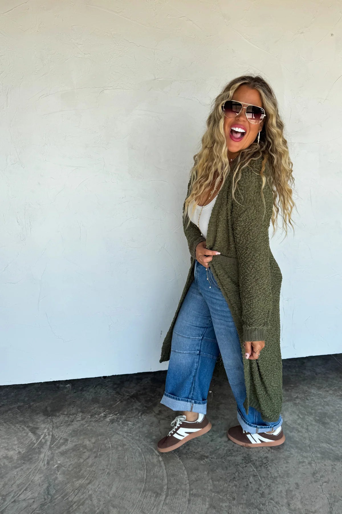 PREORDER- POPPY KNIT POPCORN CARDIGAN-Green