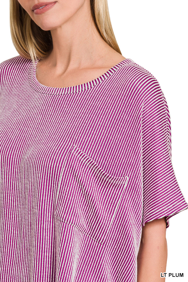 ZENANA CORDED RIB OVERSIZED SHORT SLEEVE TOP (**MULTIPLE COLORS)