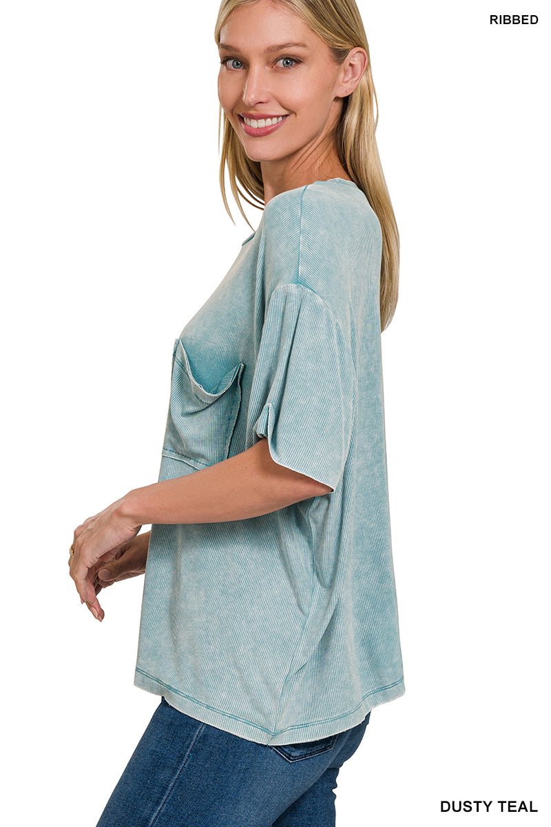 ZENANA ACID WASHED RIBBED TEE *Multiple colors