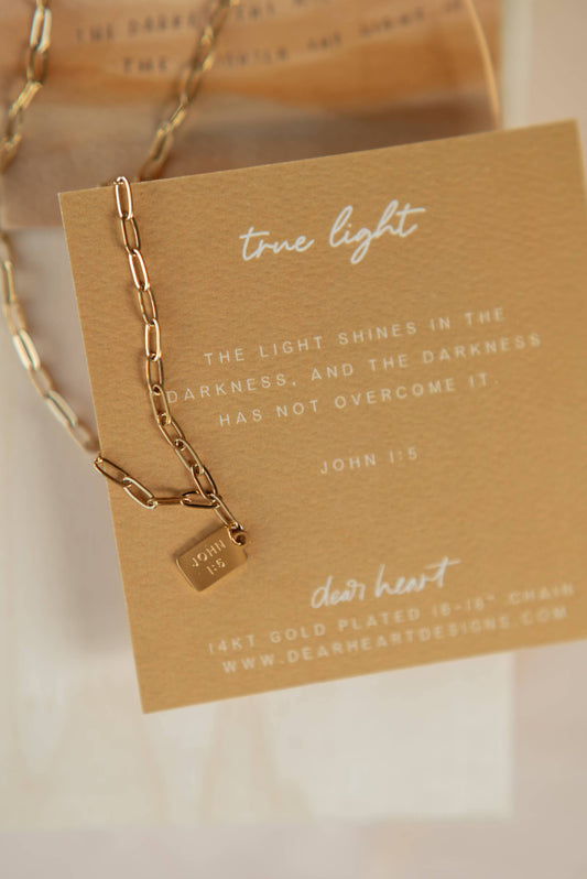 TRUE LIGHT MINI TAG CHRISTIAN NECKLACE JOHN 1:5