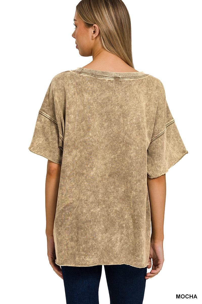 ZENANA FRENCH TERRY DROP SHOULDER RAW EDGE TOP