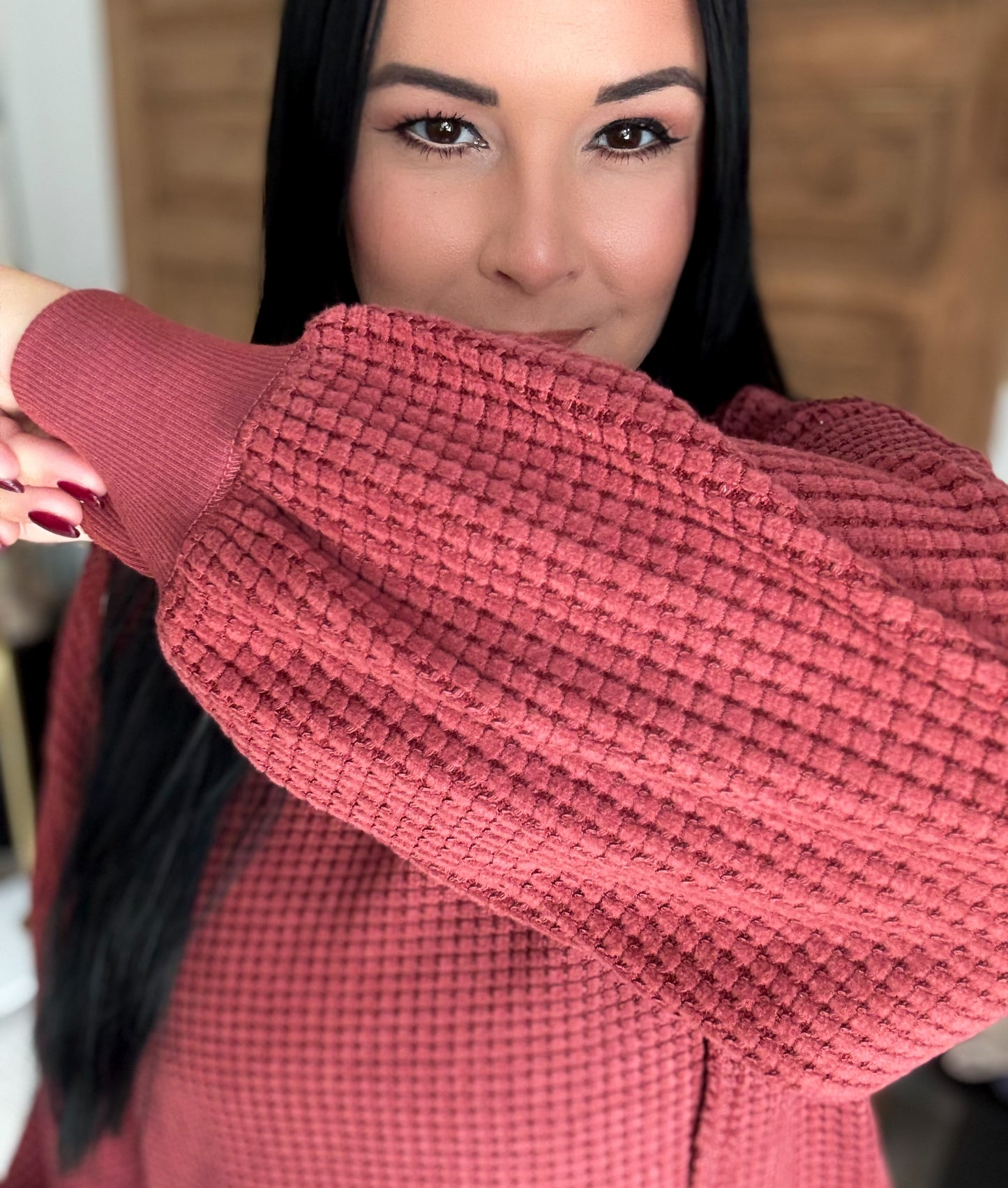 MY COMFORT WAFFLE SOFT OVERSIZED PULLOVER- *Rust