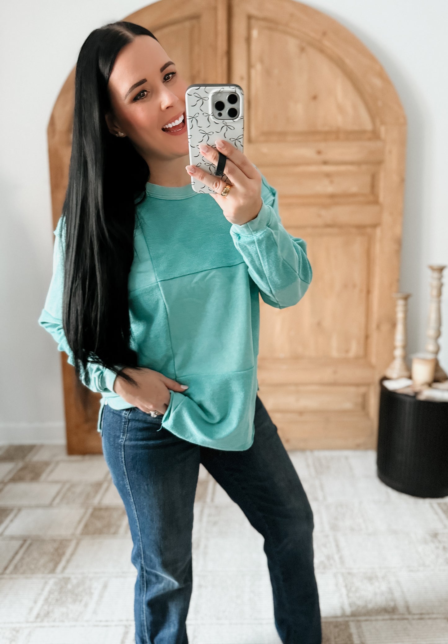 TERRY MIX OVERSIZED TOP AQUA