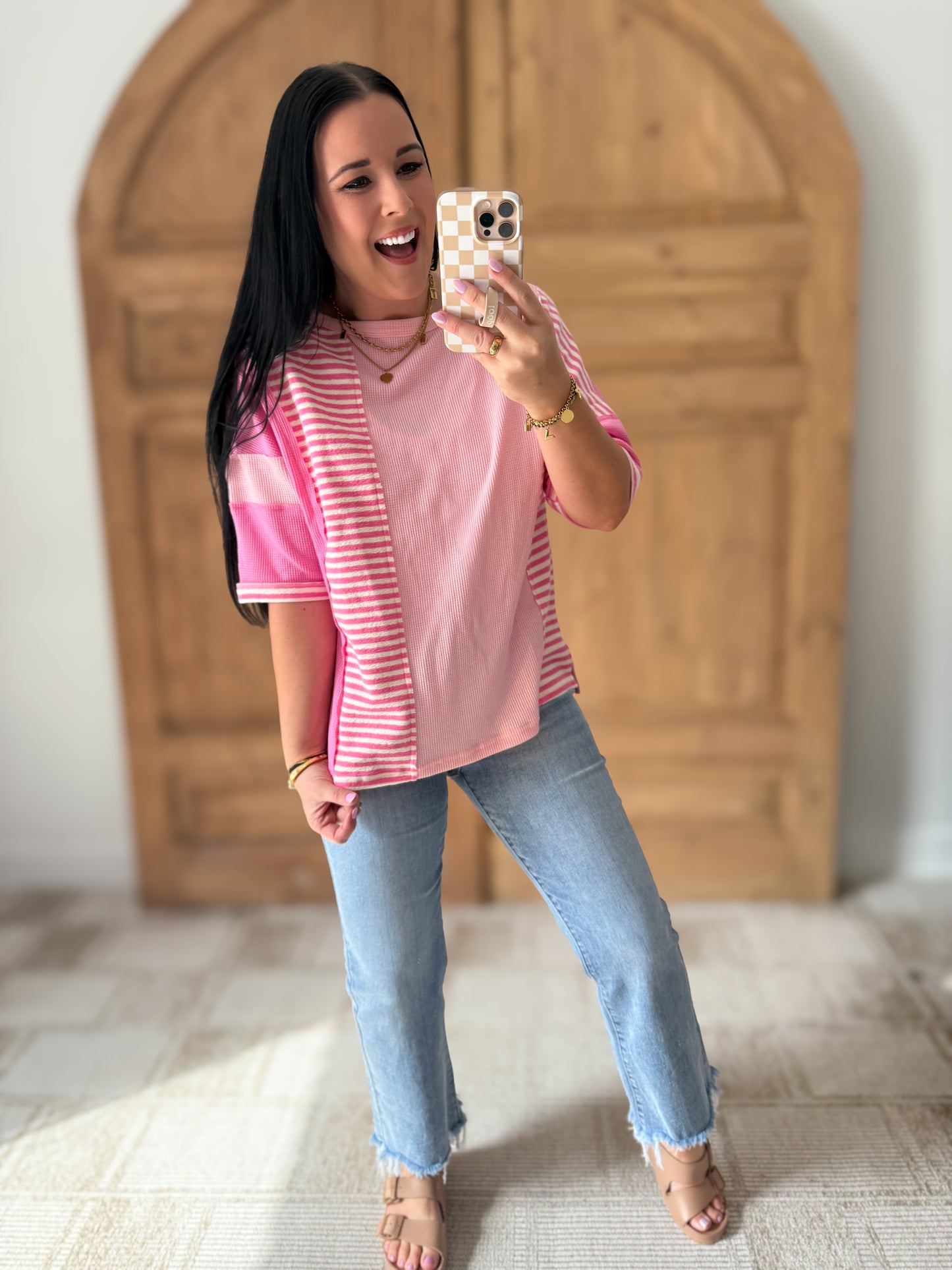 Stripe Color Block Half Sleeve T Shirt