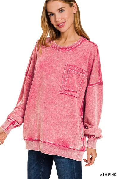 ** BEST SELLING OVERSIZED SOFT FRENCH TERRY ACID WASH POCKET PULLOVERS**More Colors