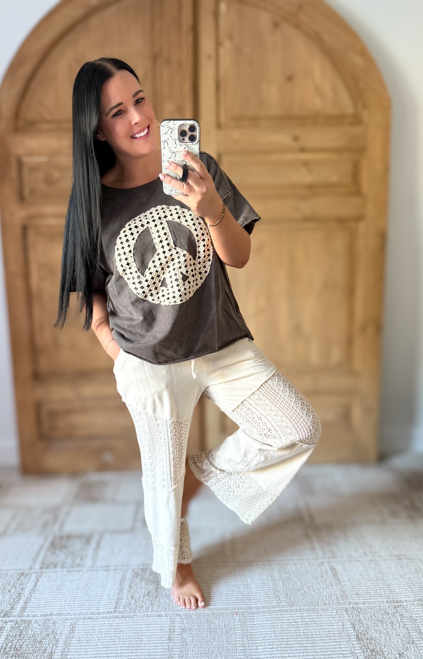 Umgee Full Size Mineral Wash T-Shirt with Lace Applique Plus Size Available