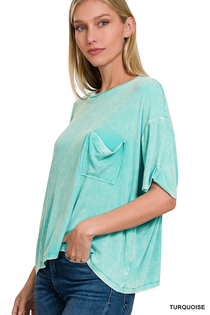 ZENANA ACID WASHED RIBBED TEE *Multiple colors