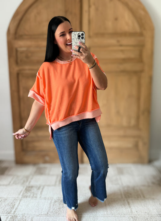 J.HER OVERSIZE REVERSE CONTRAST BANDED TOP- ORANGE