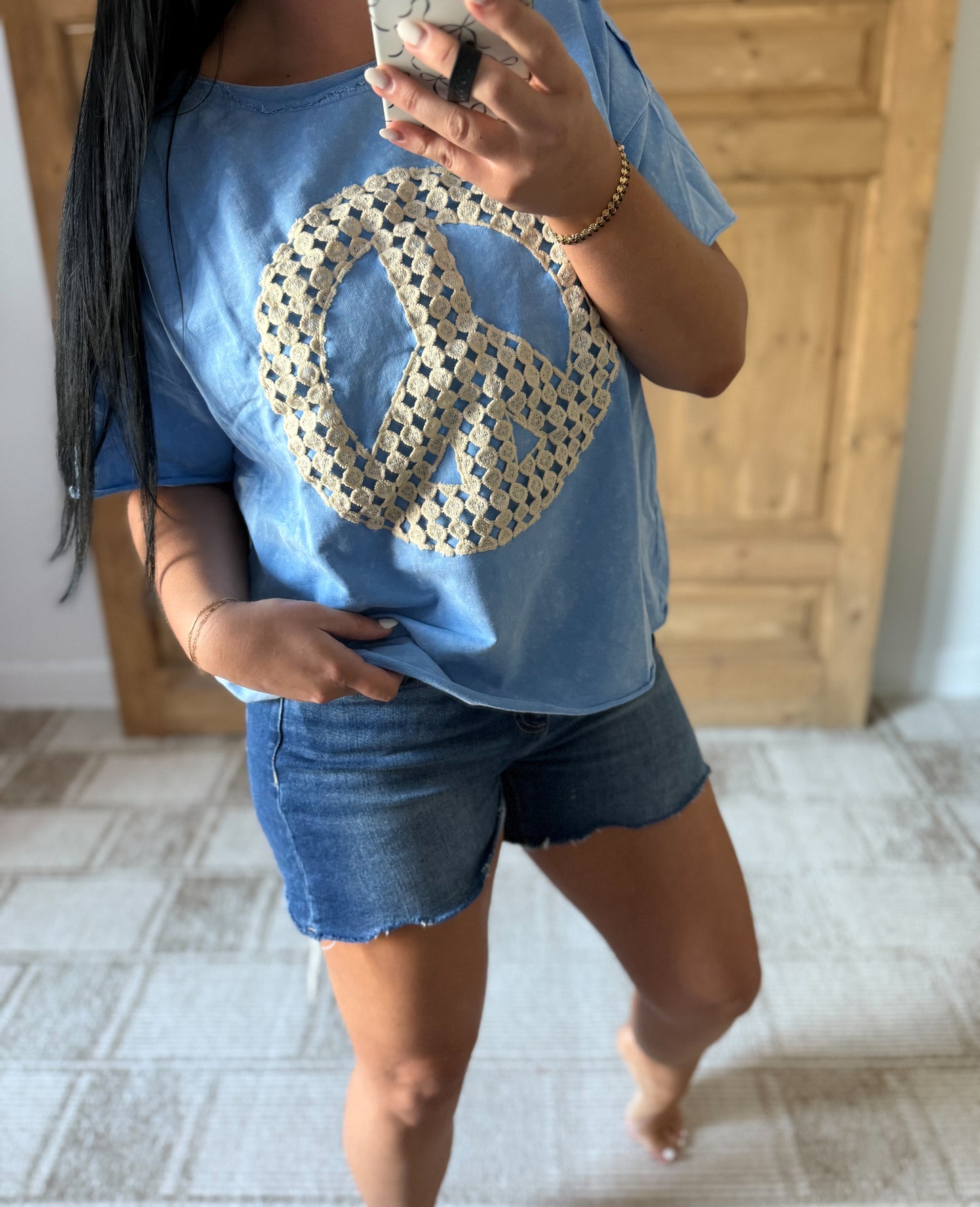 Umgee Full Size Mineral Wash T-Shirt with Lace Applique Plus Size Available