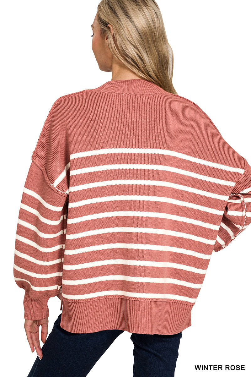 MONICA OVERSIZED EXPOSED SEAM SWEATER- WINTER ROSE