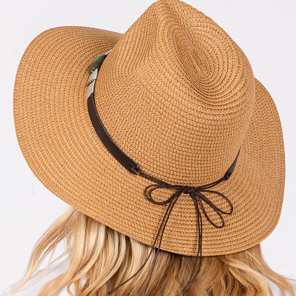 TURQUOISE BEADS BAND STRAW SUN HAT (MULTIPLE COLORS)