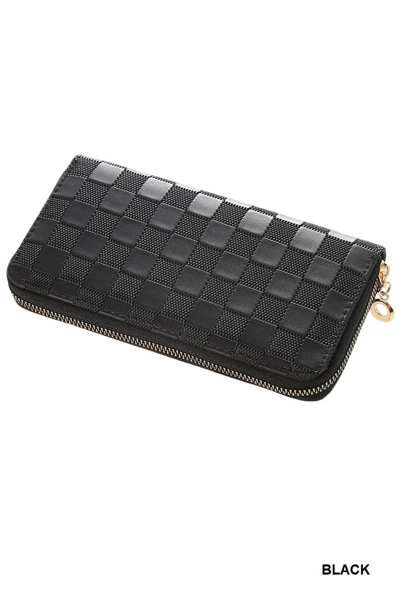 CHECKERED MONOGRAM VEGAN LEATHER LONG WALLET BLACK