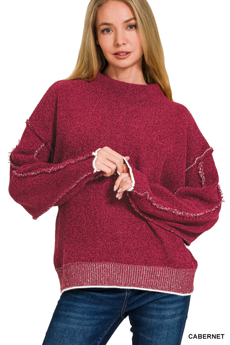 OVERSIZED MOCKNECK RAW SEAM CHENILLE SWEATER*Multiple Colors
