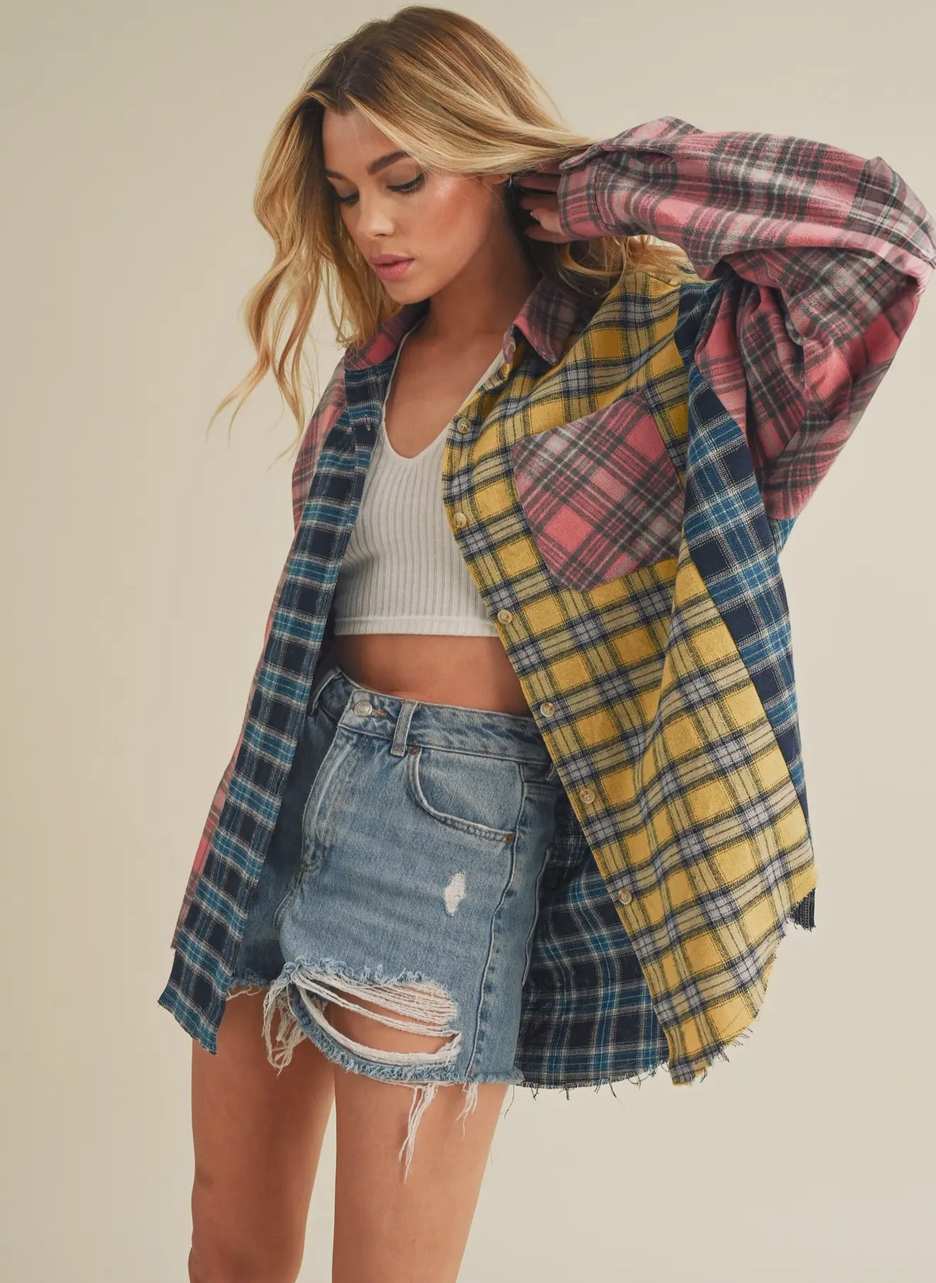 NOT YOUR DADS FLANNEL-Blue/Pink/Yellow