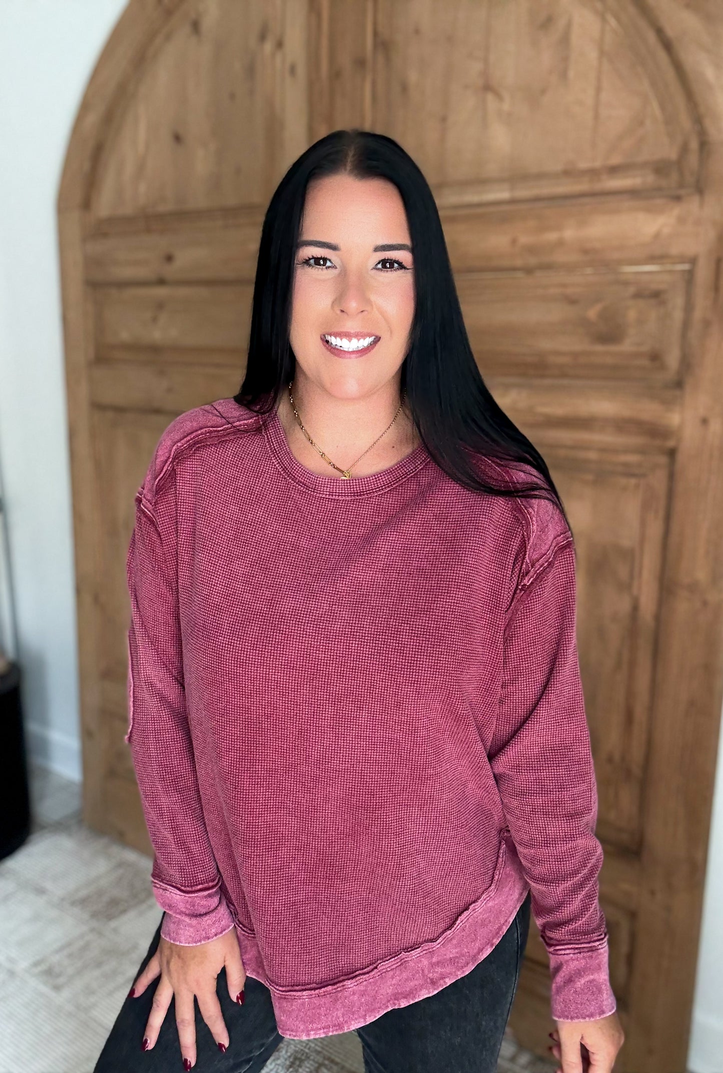 MINERAL WASHED ELBOW PATCHED CONTRAST TOPS- *Multiple Colors
