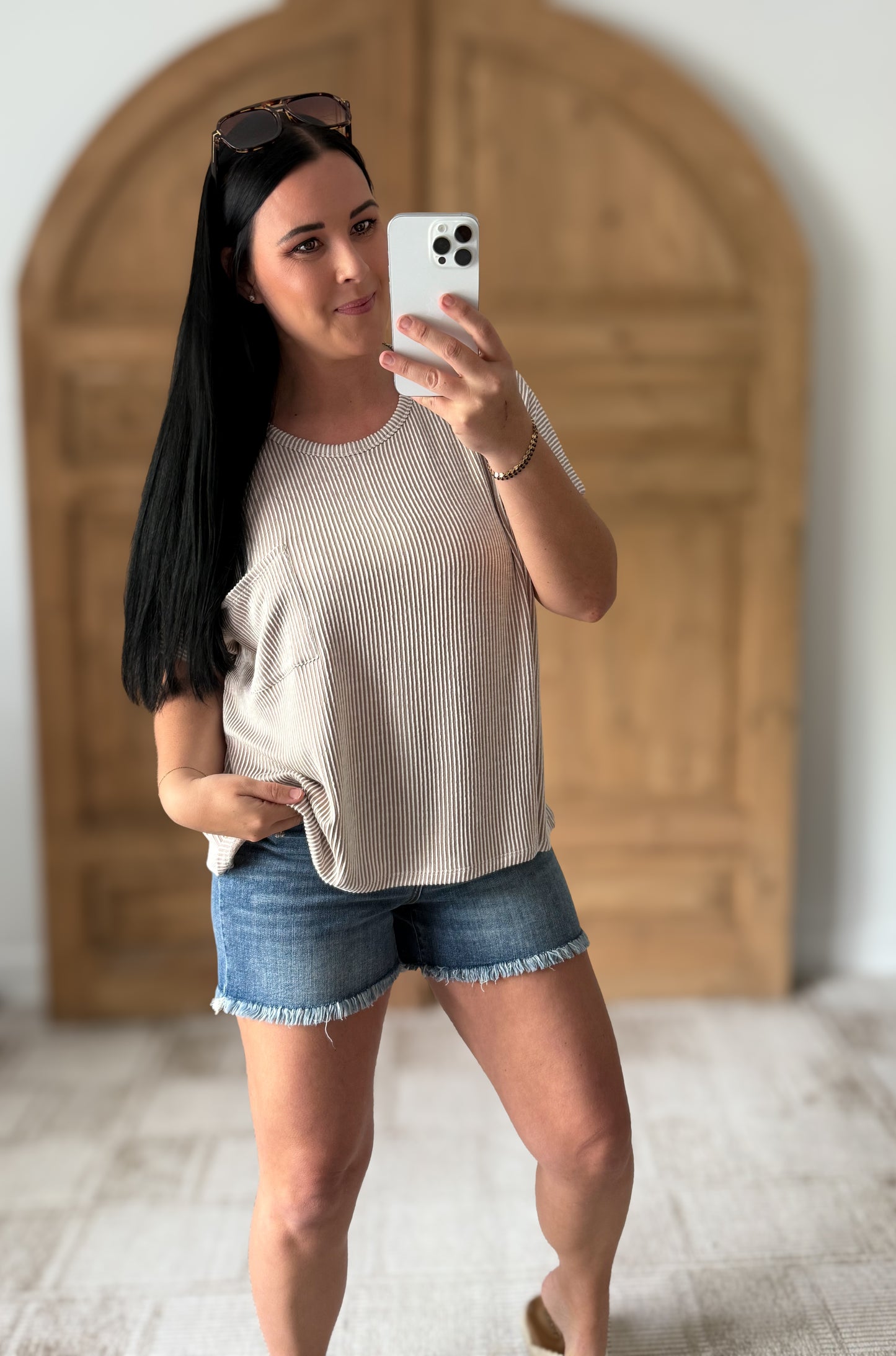ZENANA CORDED RIB OVERSIZED SHORT SLEEVE TOP (**MULTIPLE COLORS)