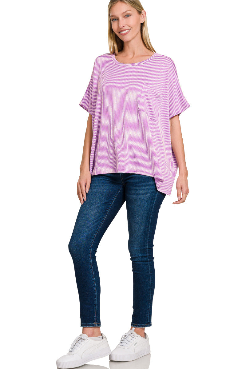 ZENANA CORDED RIB OVERSIZED SHORT SLEEVE TOP (**MULTIPLE COLORS)