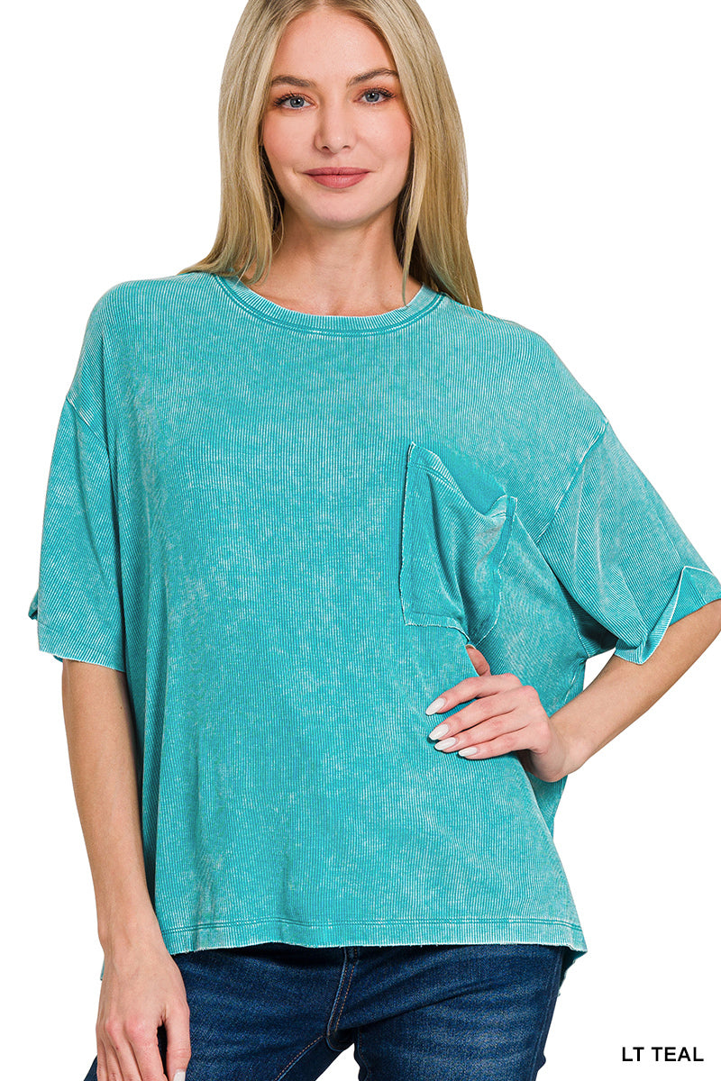 ZENANA ACID WASHED RIBBED TEE *Multiple colors