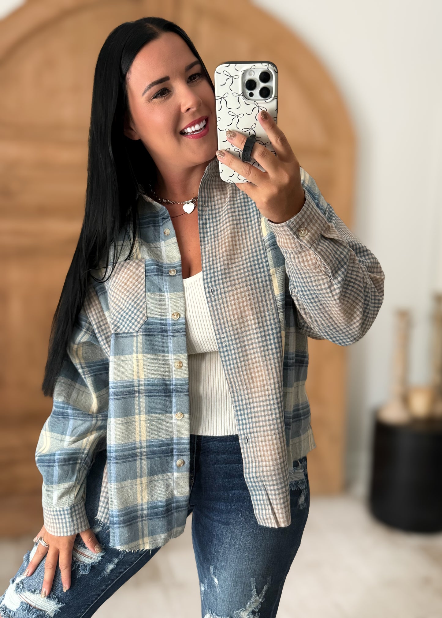 NOT YOUR DADS FLANNEL-Blue/Beige