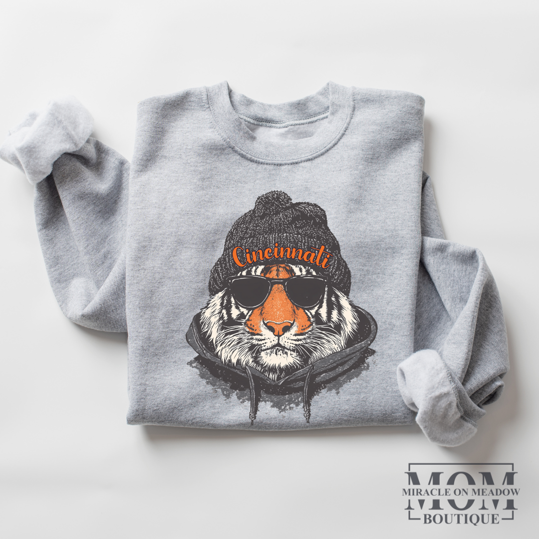 PRE ORDER CINCINNATI TIGER CREWNECK-*Unisex Sport Grey