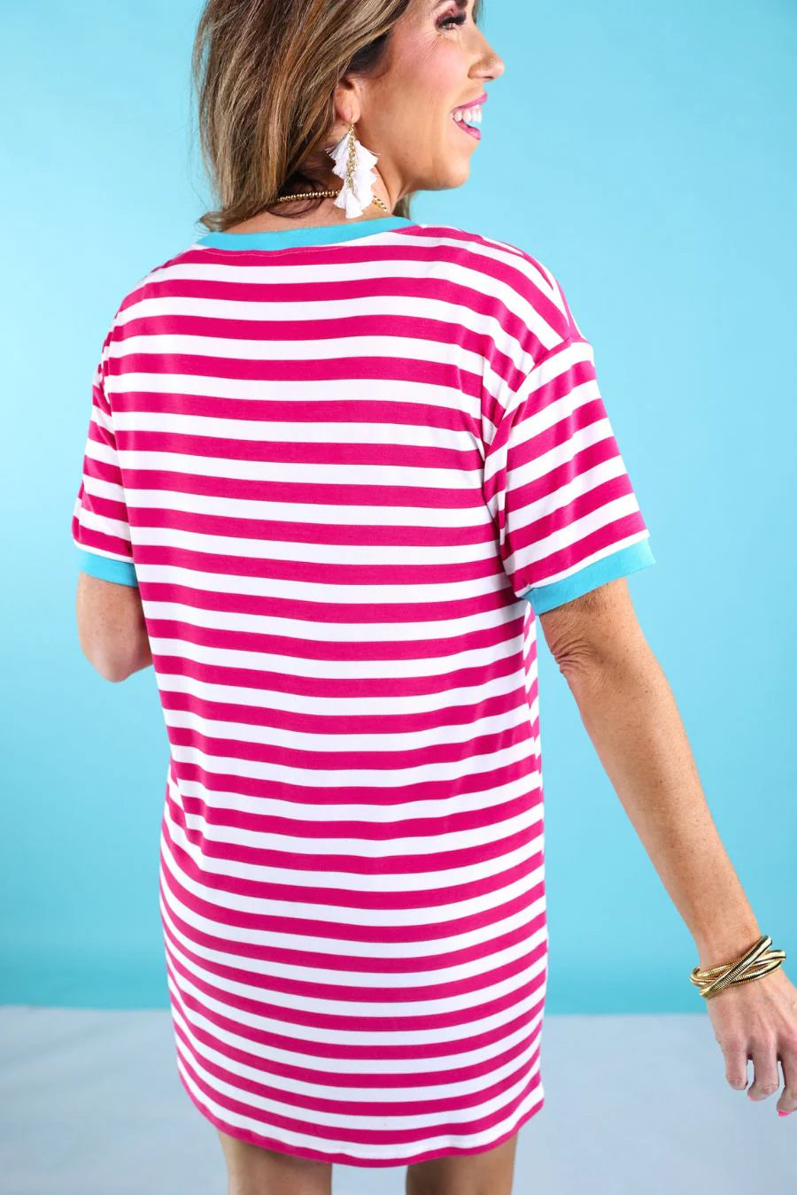 PRE ORDER Living In Stripes Dress, Pink/Teal