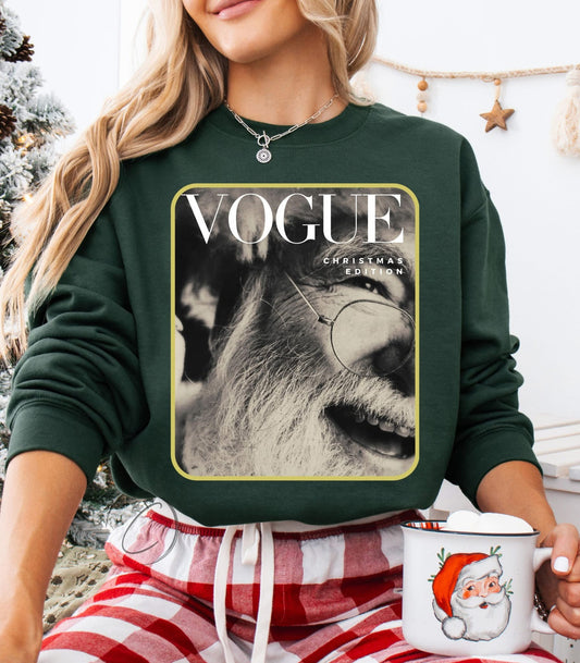 PRE ORDER- Viral Vogue Santa Crewneck Sweatshirt-Forest Green