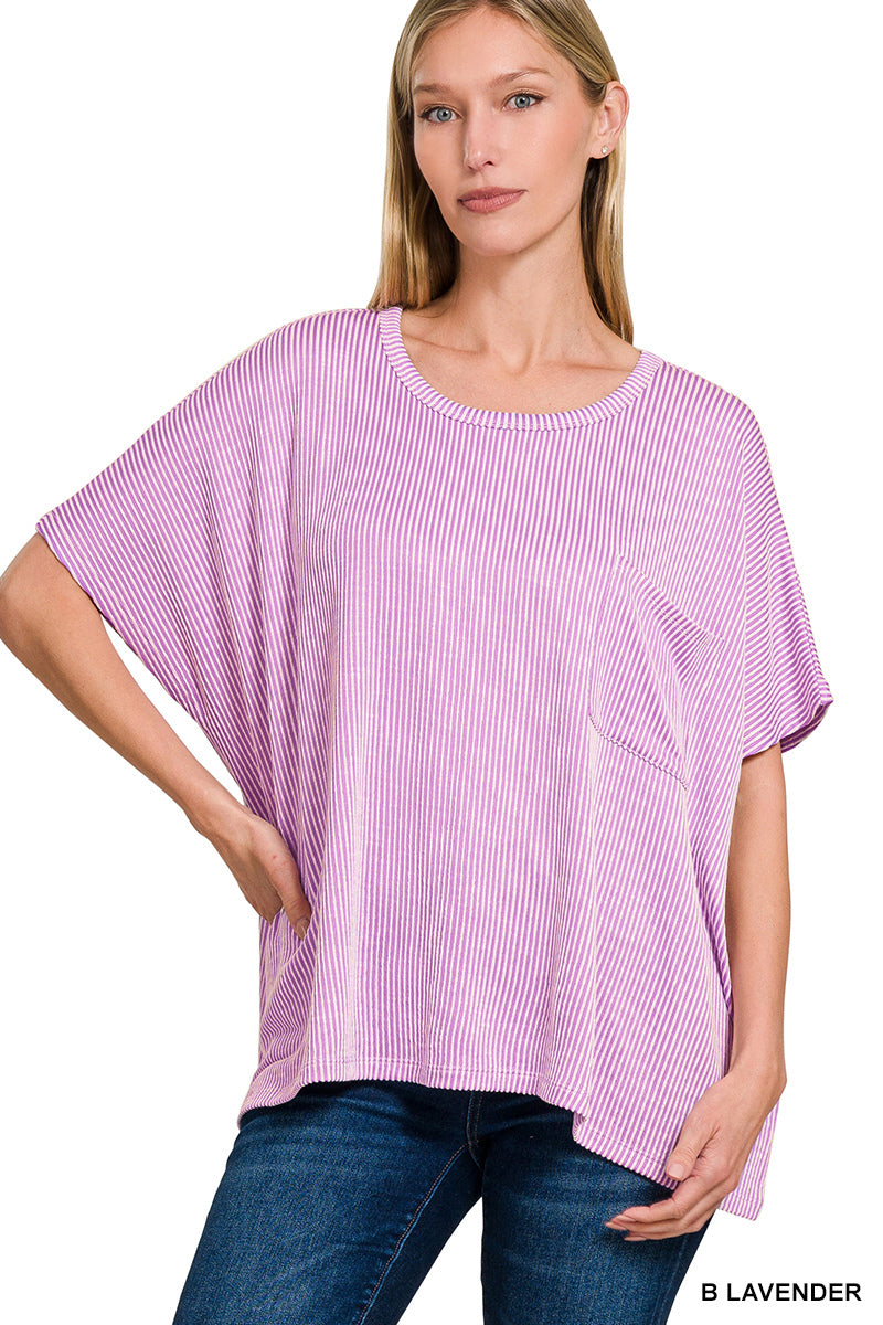 ZENANA CORDED RIB OVERSIZED SHORT SLEEVE TOP (**MULTIPLE COLORS)