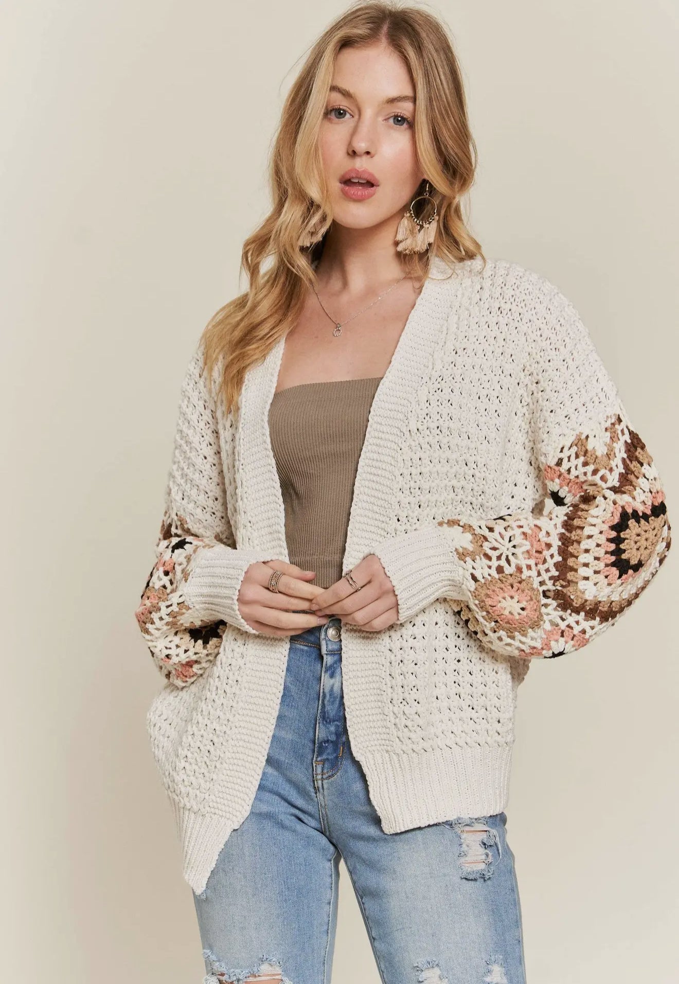 CROCHET NEUTRAL SLEEVE CARDIGAN