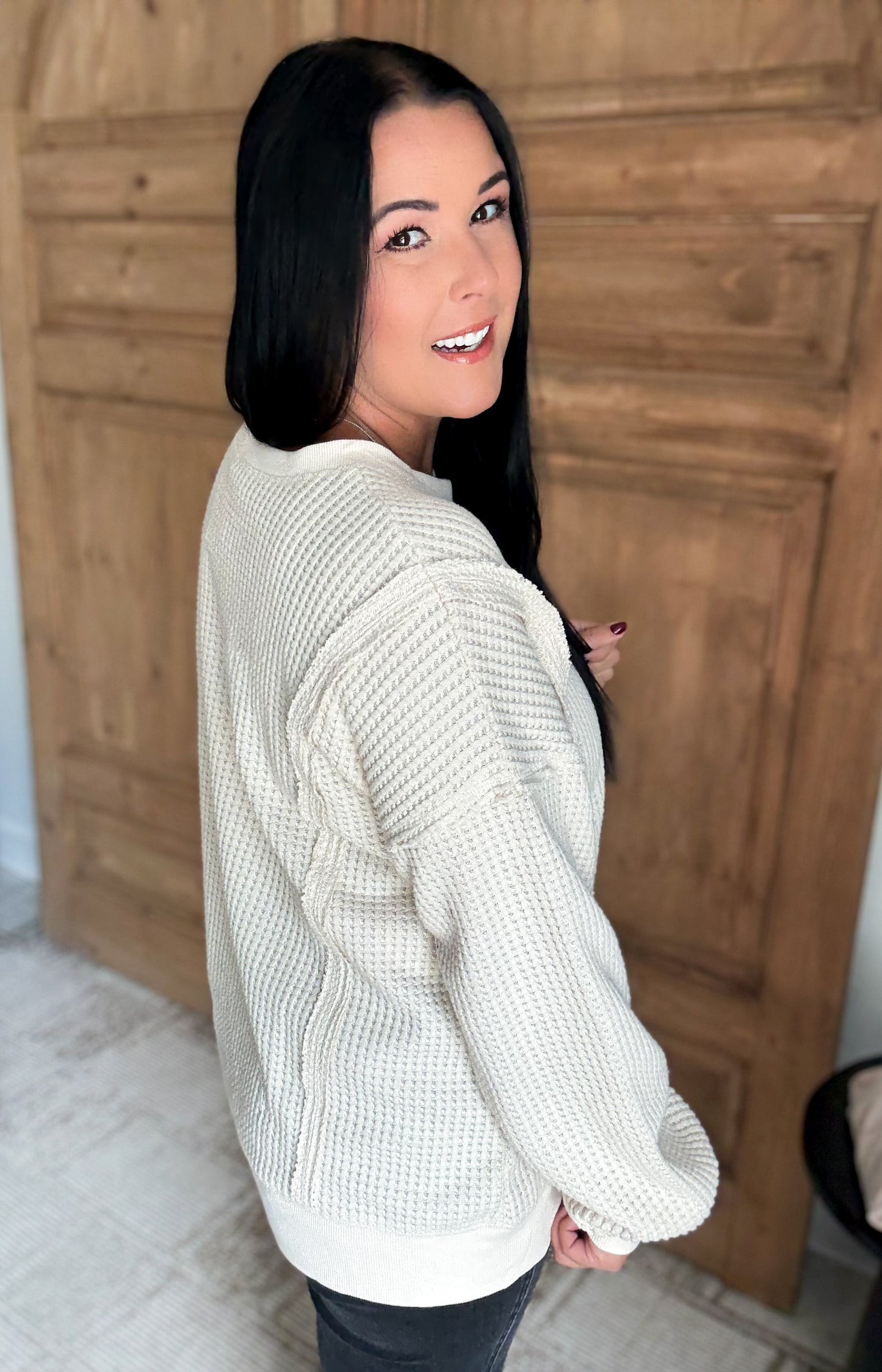 MY COMFORT WAFFLE SOFT OVERSIZED PULLOVER- *Cream