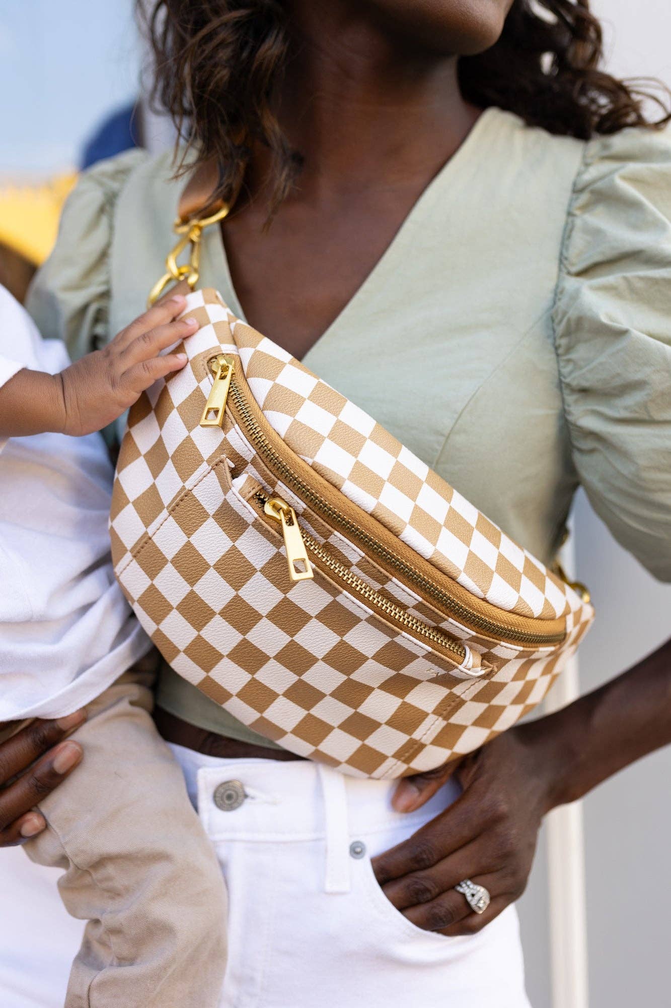 The Fawny Pack - Woven Faux Leather Fanny Pack Crossbody: Brown
