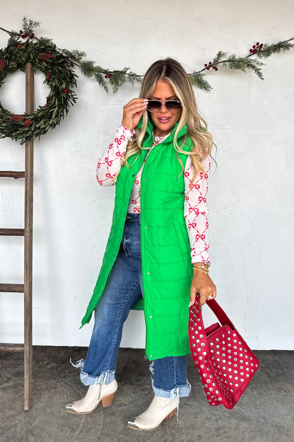 PREORDER- KENDALL LONG PUFFER VEST*Green