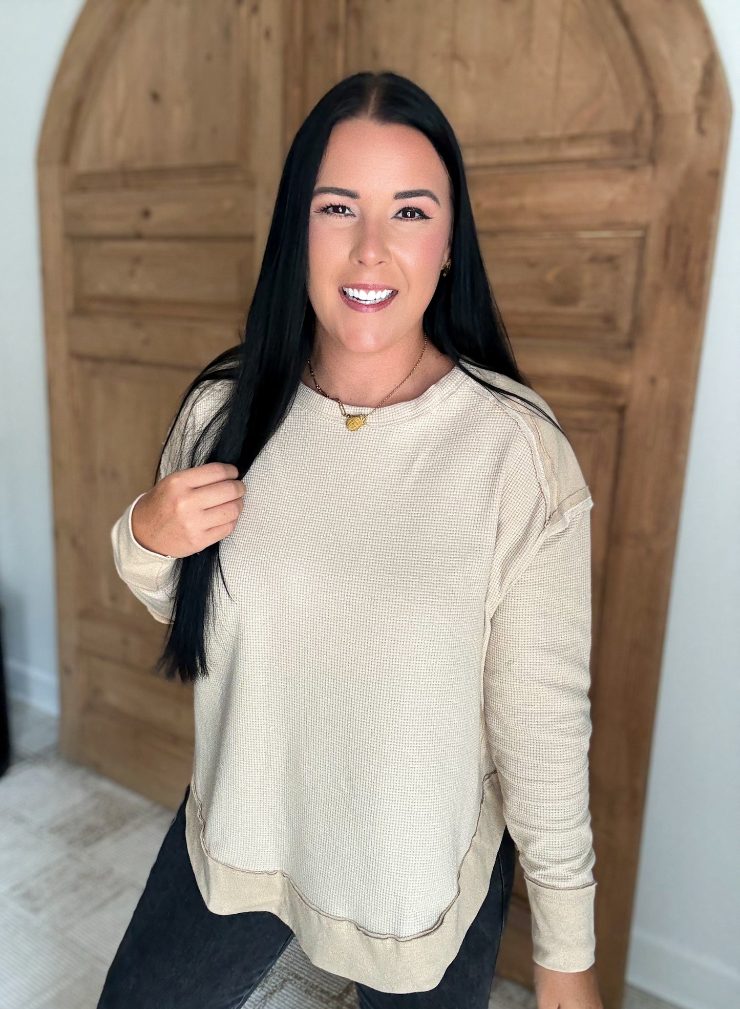 MINERAL WASHED ELBOW PATCHED CONTRAST TOPS- *Multiple Colors