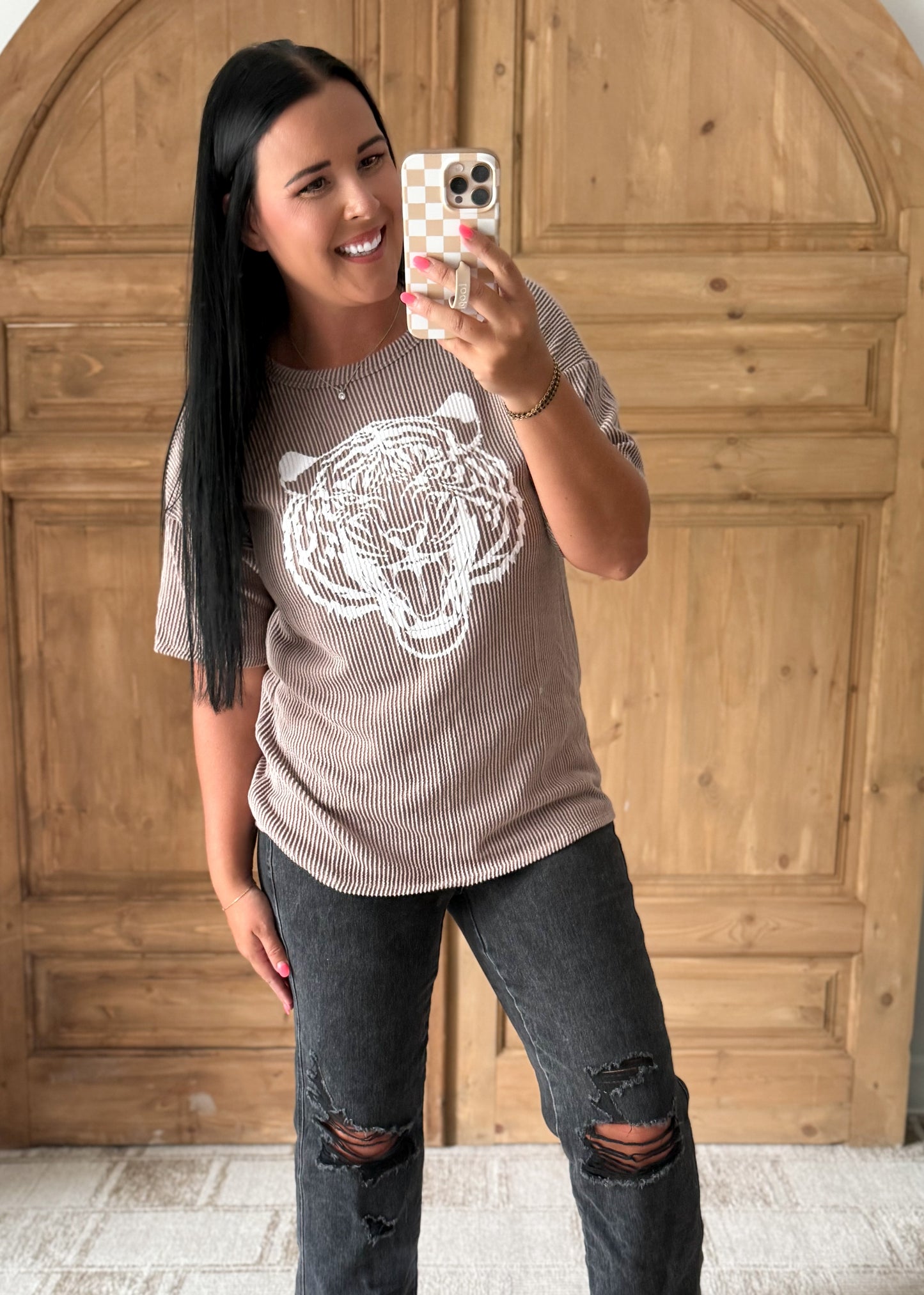 TIGER RIBBED TOP-MOCHA