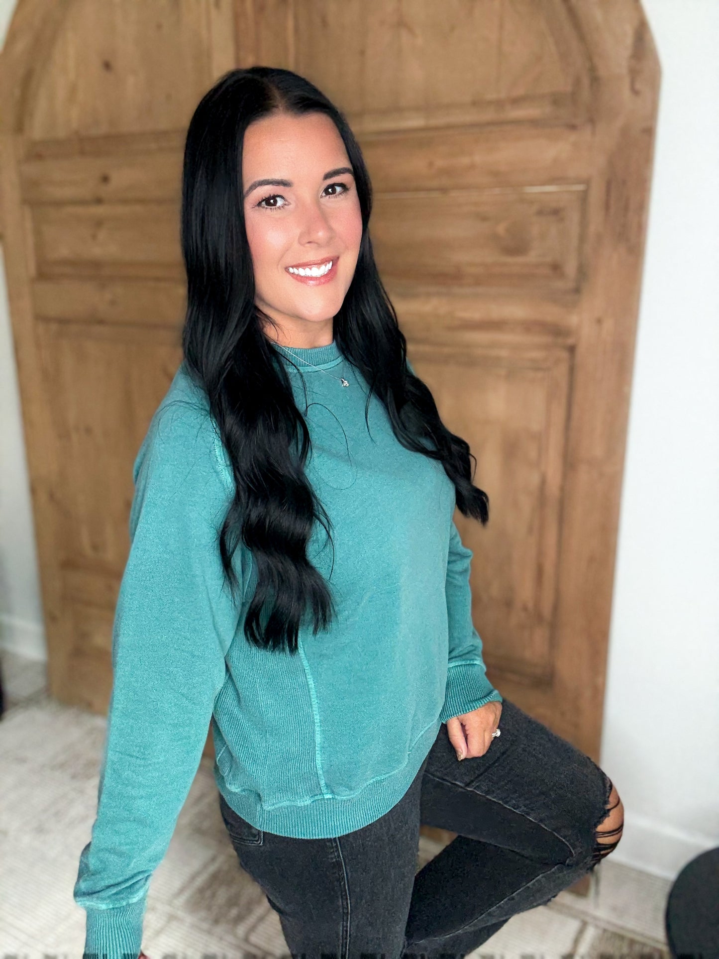 MY GO TO TERRY SOFT PULLOVER SWEATSHIRT-Teal