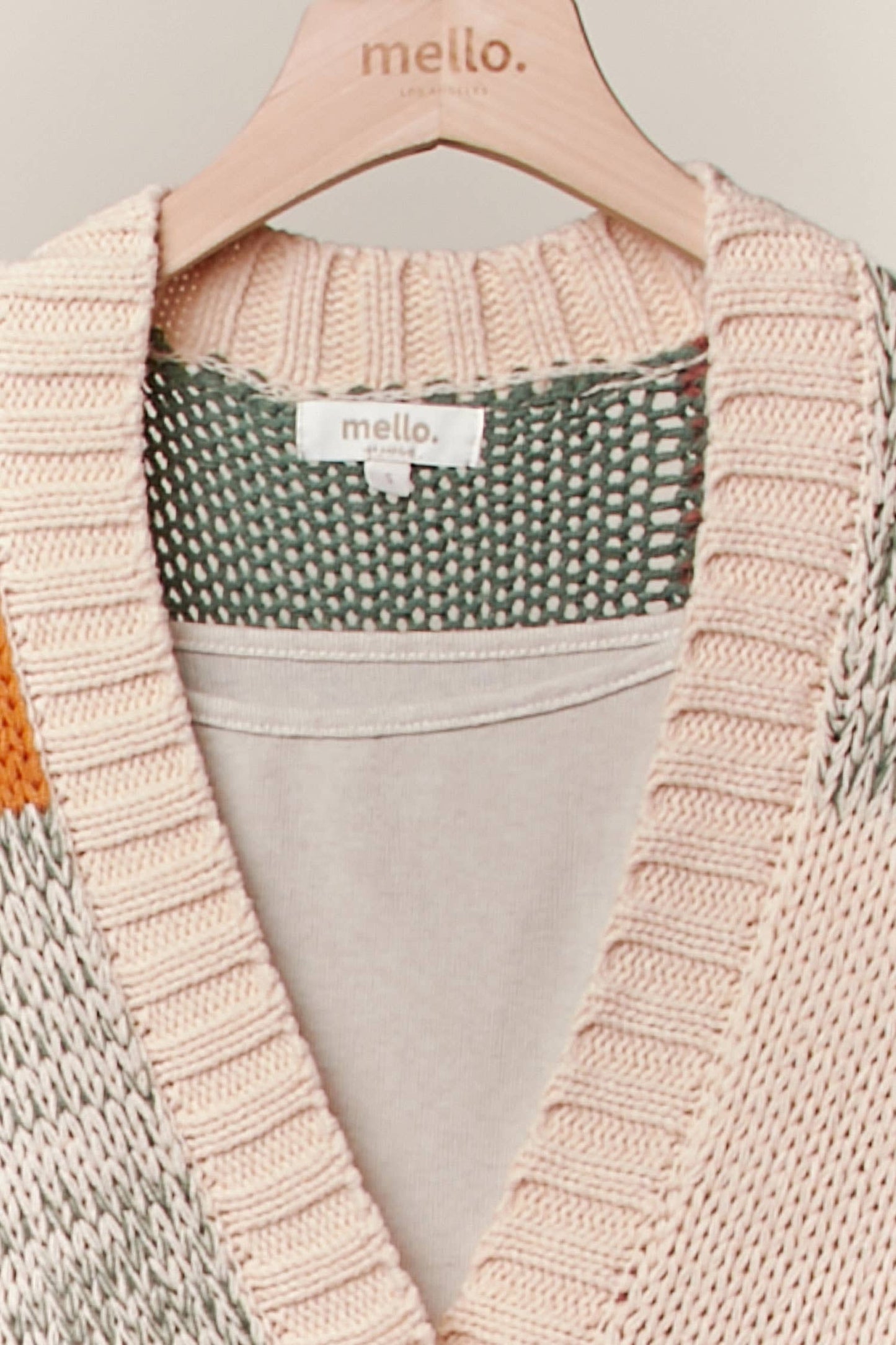 COLOR BLOCK CROCHET V NECK CARDIGAN SWEATER