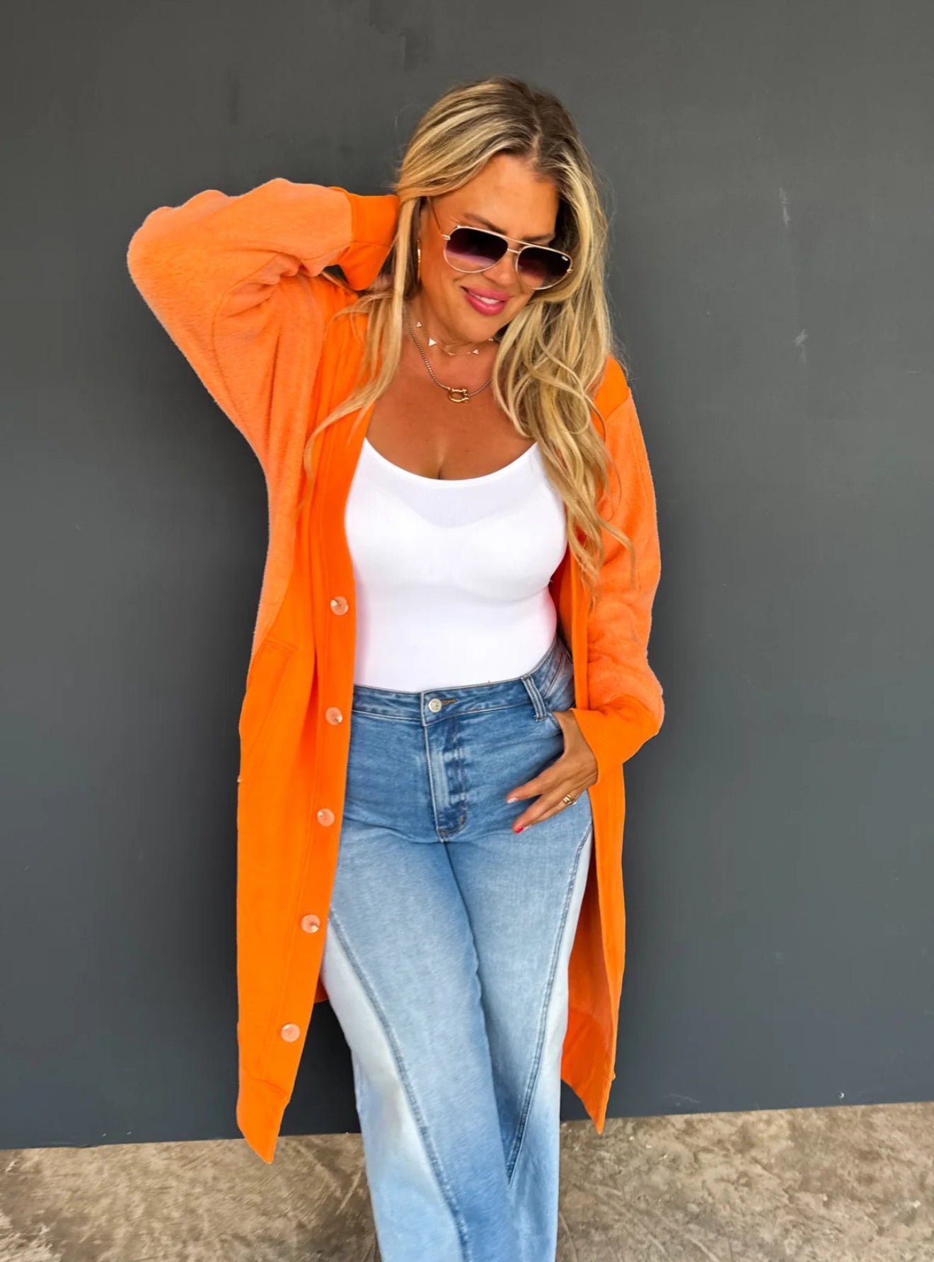 BLAKELEY DESI SOFT SWEATSHIRT CARDIGAN-Orange